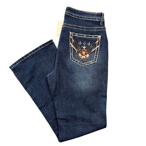 Meet Me Embroidered Bootcut Blue Jeans Womens L NEW Western Cowgirl Festival Y2K